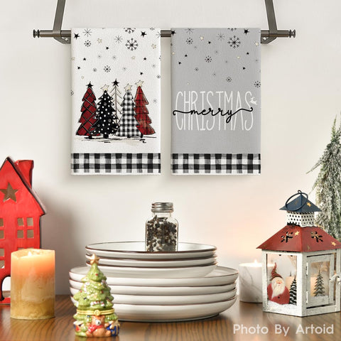 Artoid Mode Christmas trees pattern dish towels add festive flair while drying.
