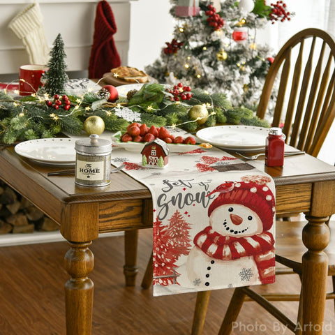 Artoid Mode Christmas Trees table runner bright pattern elevates holiday dining setups