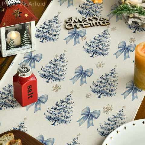 Closeup of Artoid Mode cedar bowknot print on table runner
