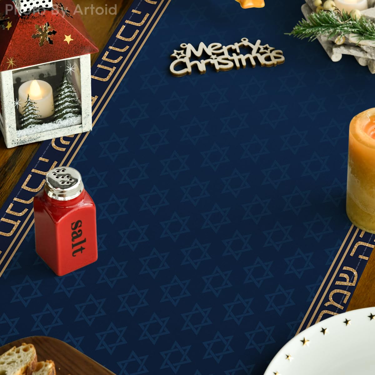 Artoid Mode colorful table runner closeup shows soft polyester weave.
