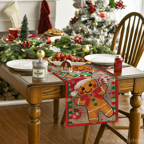 Artoid Mode colorful runner on a dining table adding festive ambiance.