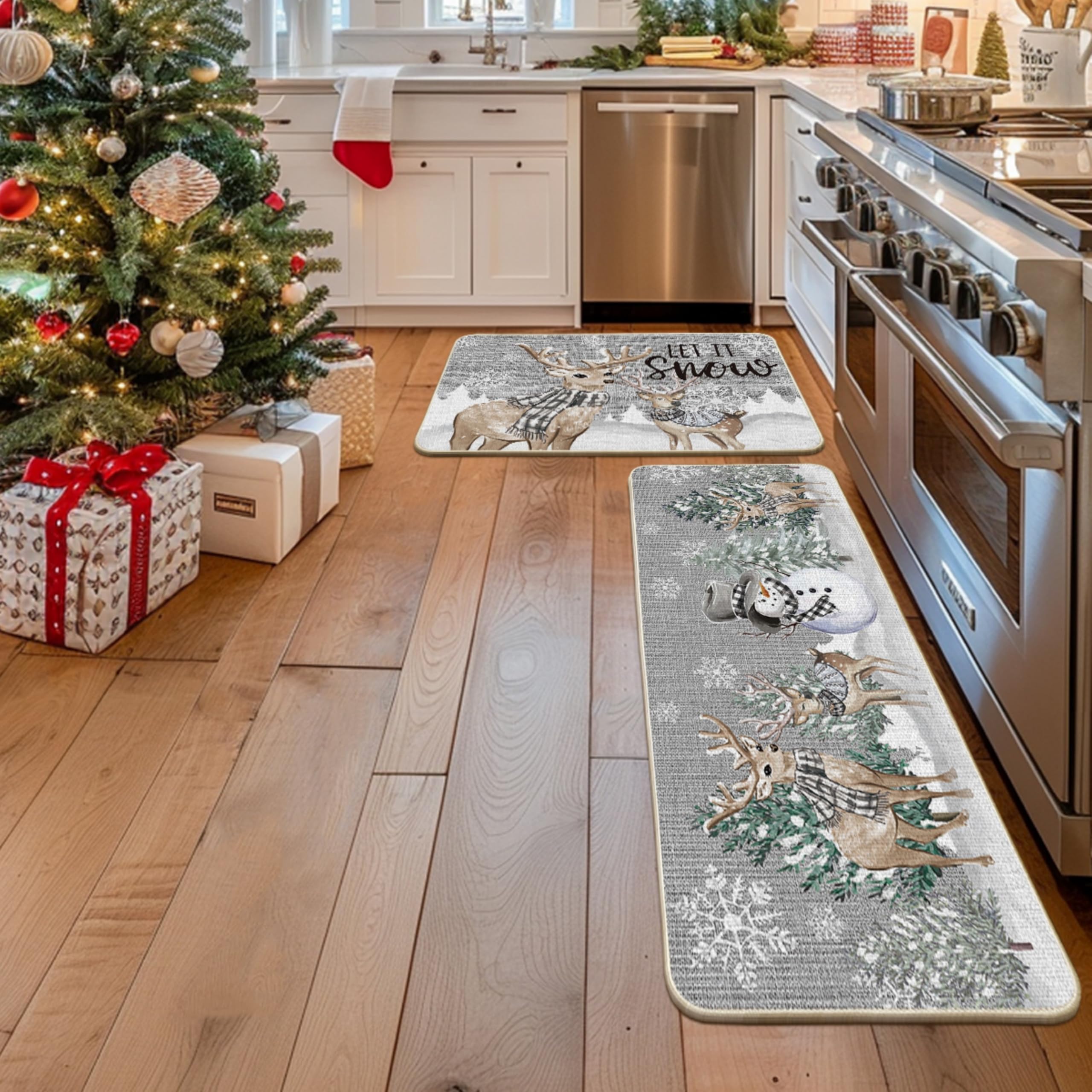 Artoid Mode deer tree let it snow mat 24x59 for holiday entryways.