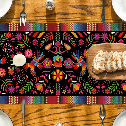 Artoid Mode Dia De Los Muertos table runner highlights cultural motif and dining ambiance.