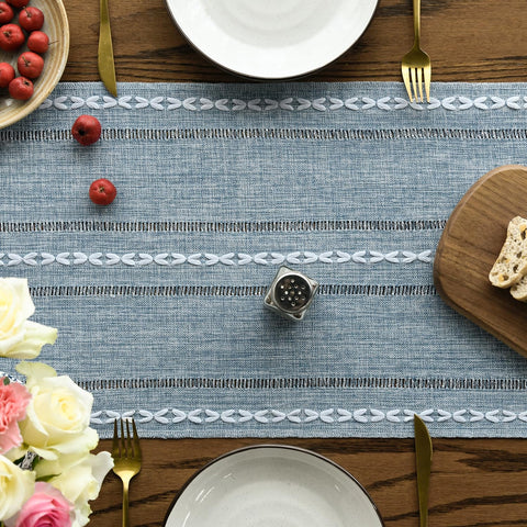 Artoid Mode dusty blue embroidery detail adds rustic charm to seasonal decor
