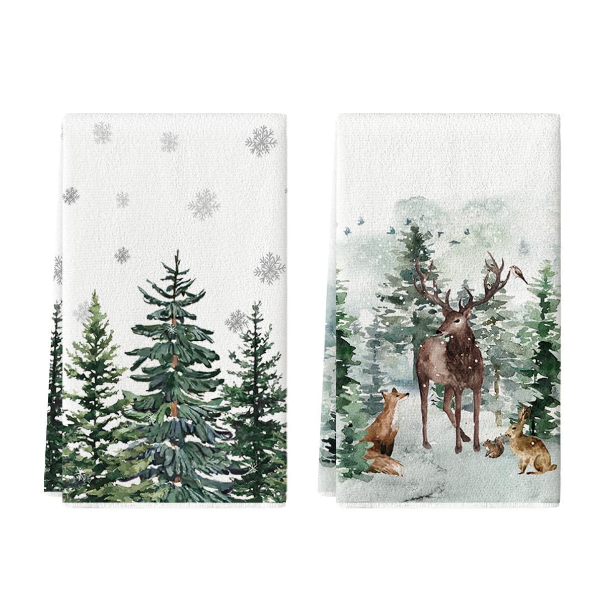 Artoid Mode elk trees snow hello winter kitchen towel displays soft absorbent fabric for holiday prep