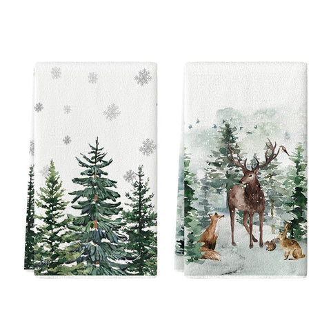Artoid Mode elk trees snow hello winter kitchen towel displays soft absorbent fabric for holiday prep