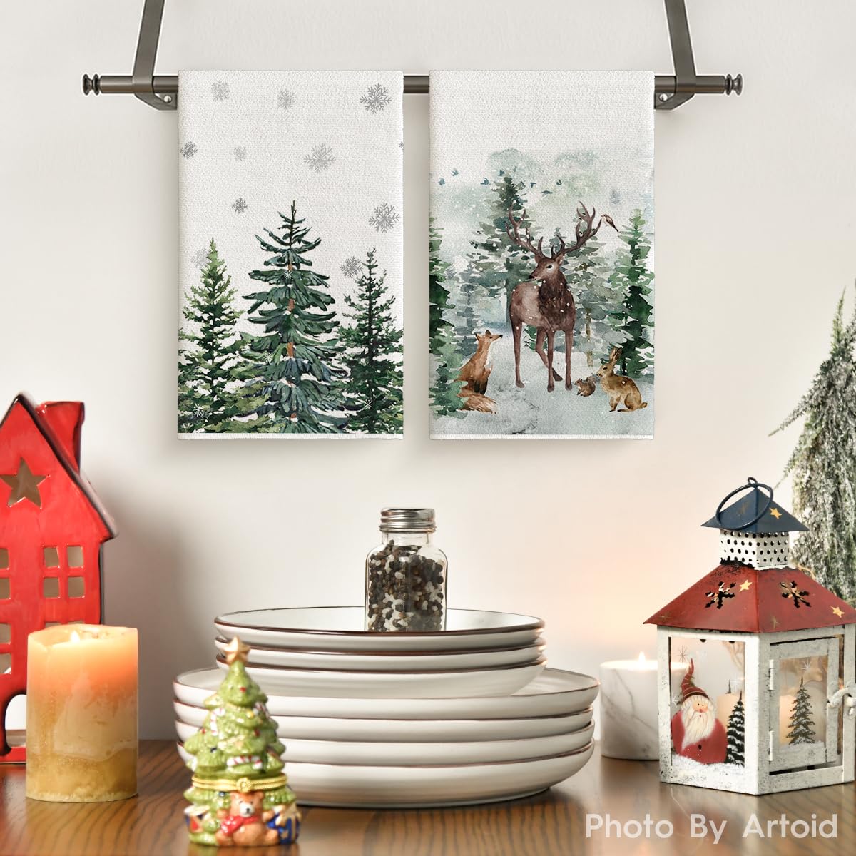 Artoid Mode elk trees snow hello winter towel pattern adds festive decor to everyday cleaning