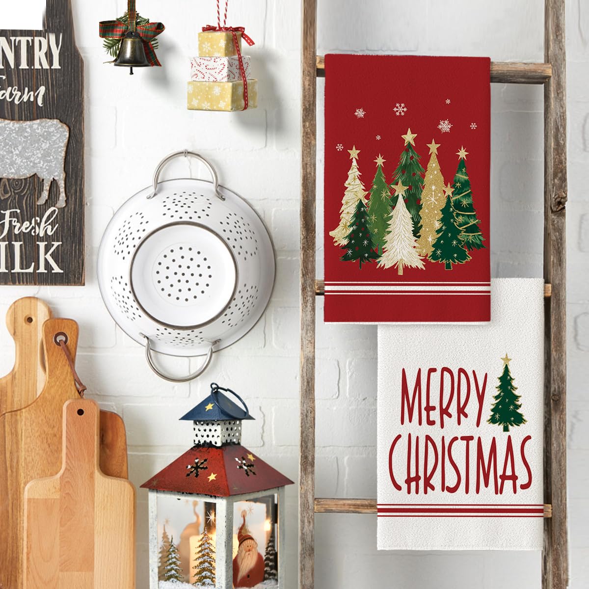 Artoid Mode farmhouse kitchen decor towels adding seasonal style to the counter.