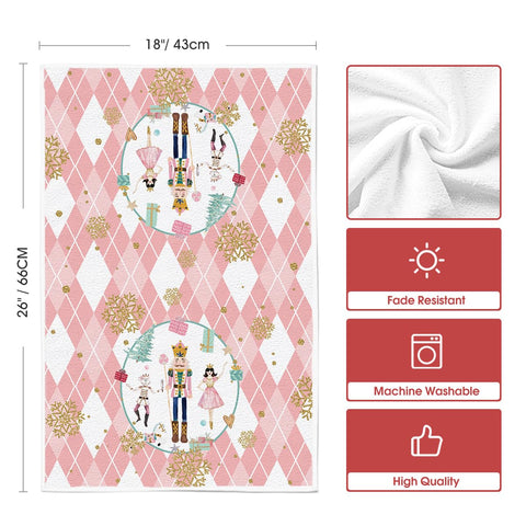 Artoid Mode festive pink nutcrackers design towels enhance winter kitchen ambiance.