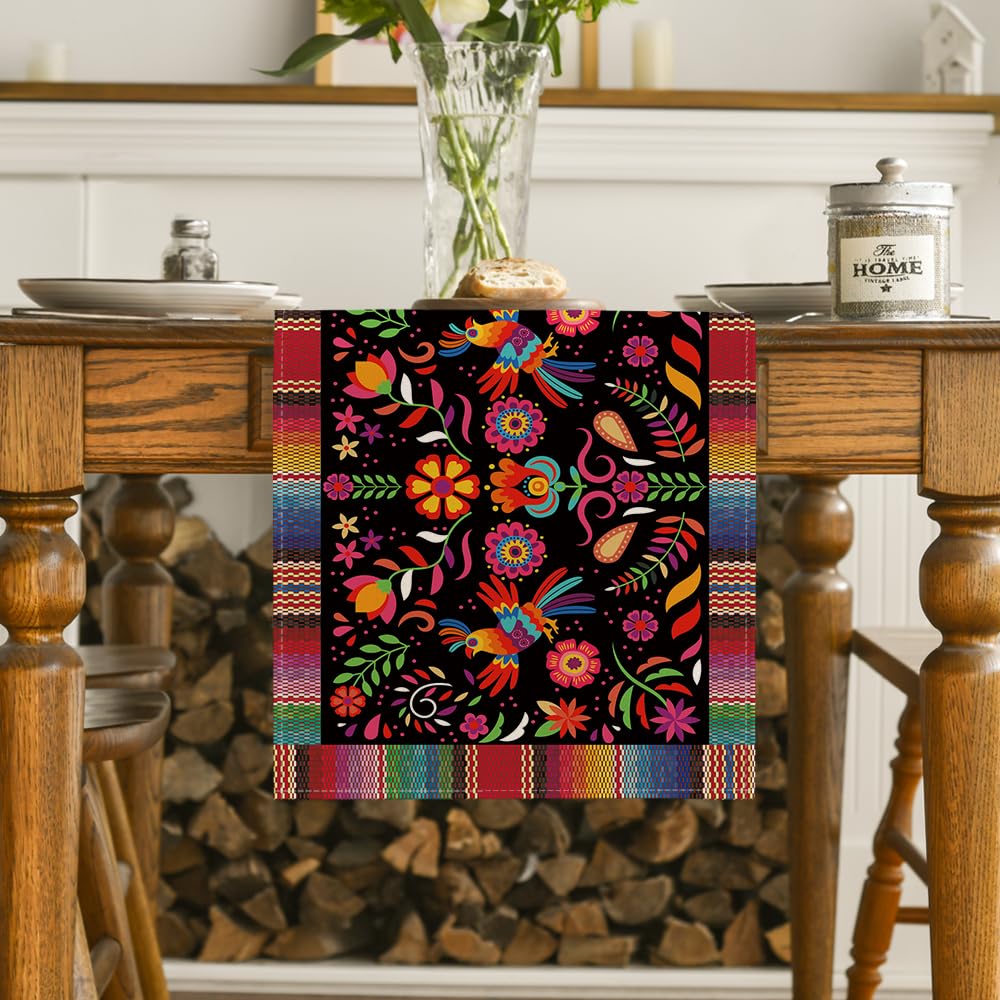 Artoid Mode colorful serape runner shows bold fiesta tones for home entertaining.