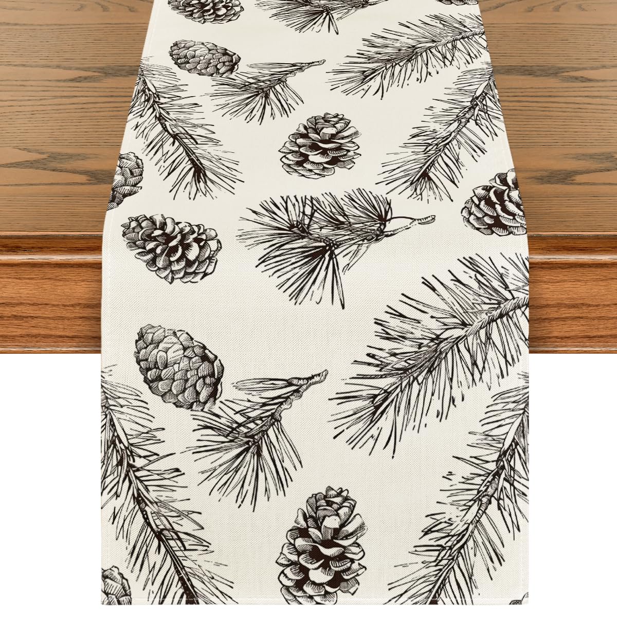 Artoid Mode Fir Pine Cone Table Runner closeup highlighting festive texture for holiday dining