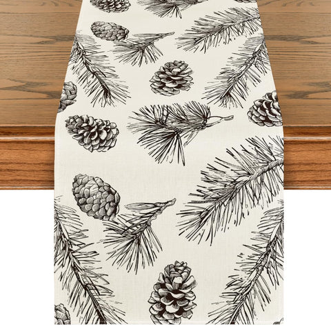Artoid Mode fir pine cone table runner highlights festive seasonal decor.