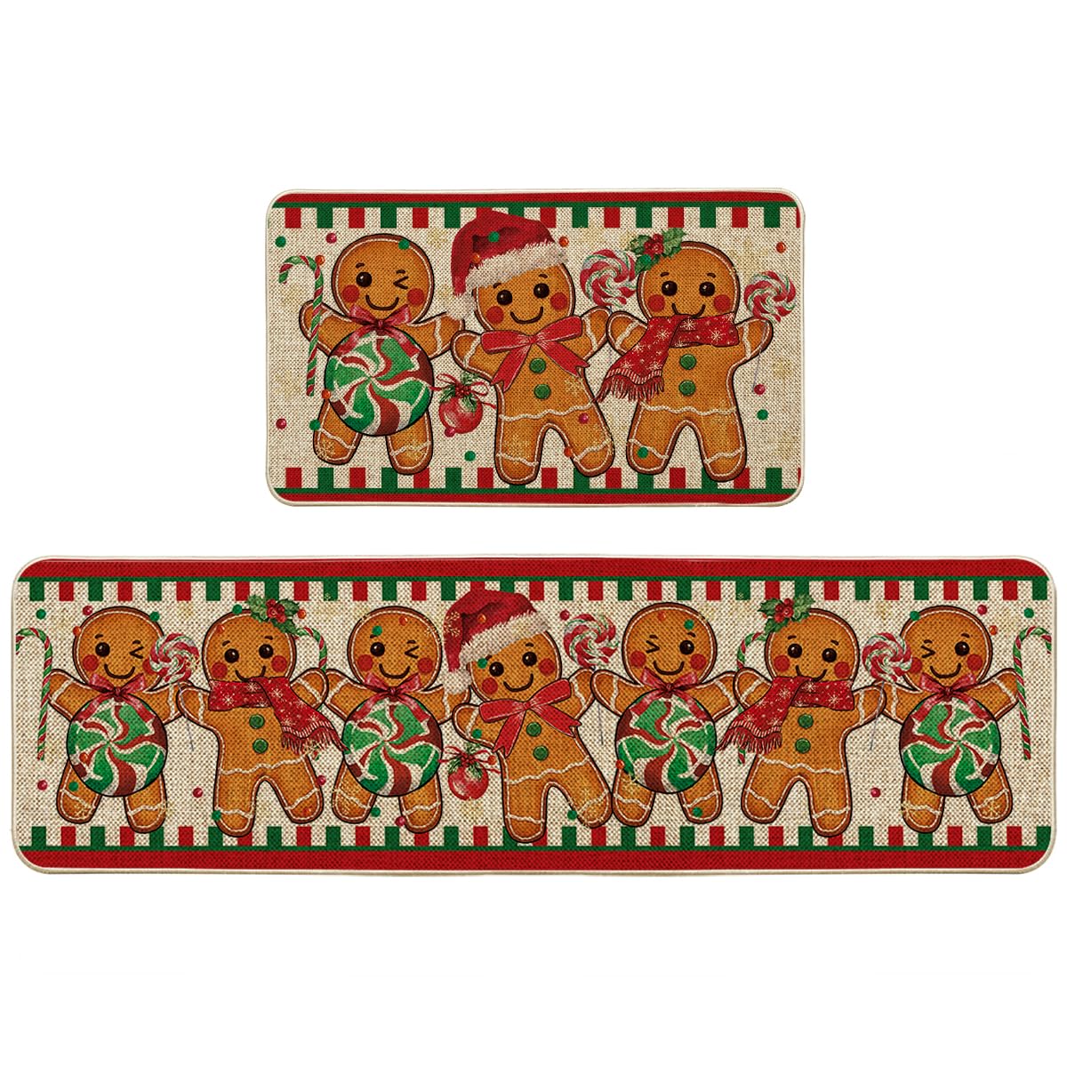 Artoid Mode Gingerbread Candy Cane kitchen mat, 17x29, anti-slip backing for safe kitchen floors.