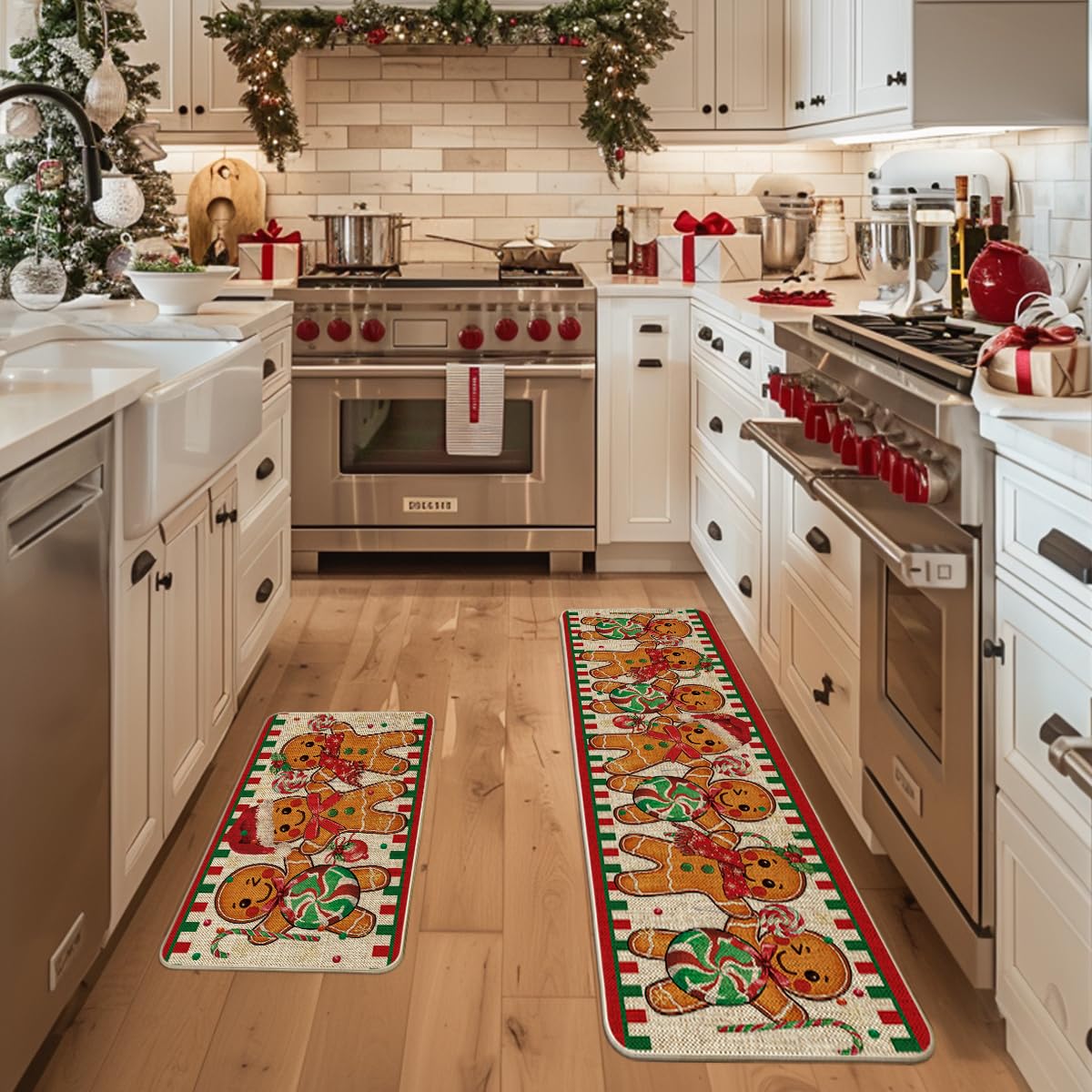 Artoid Mode Gingerbread Candy Cane mat, 17x59, durable and easy to clean.