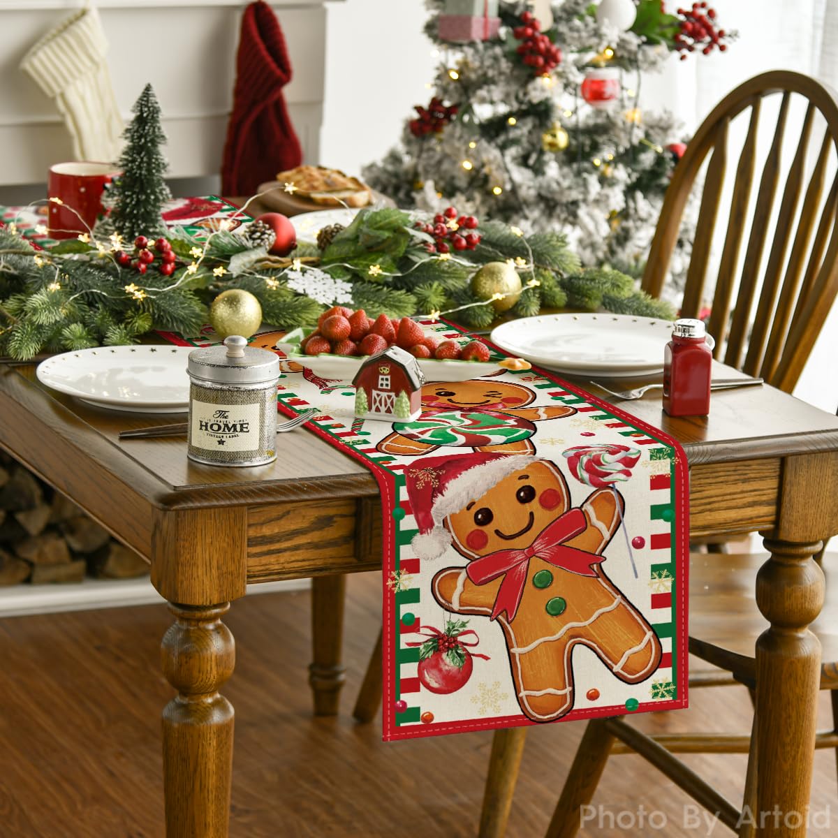 Artoid Mode table runner decorating dining setup for holiday gatherings and cozy meals.