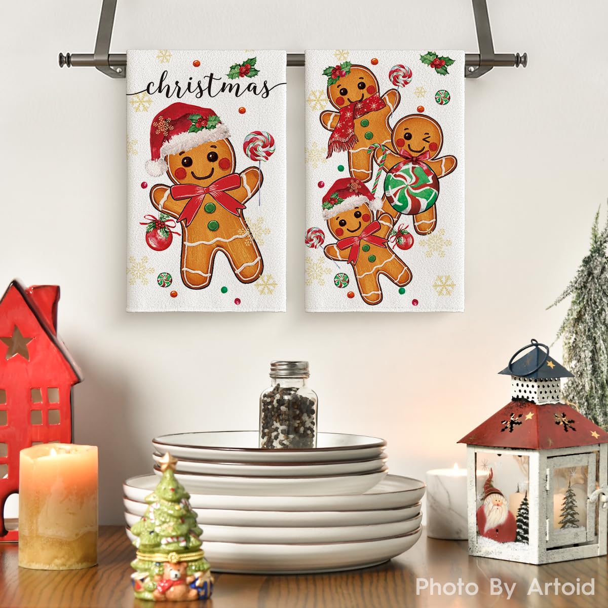 Artoid Mode gingerbread candy towels holiday decor in festive kitchen