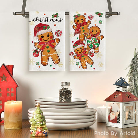 Artoid Mode gingerbread candy towels holiday decor in festive kitchen