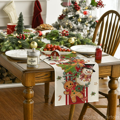 Artoid Mode table runner on dining setup adds festive mood for family meals