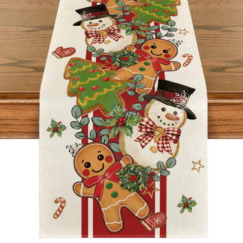 Artoid Mode gingerbread snowman table runner with festive motif for holiday dining