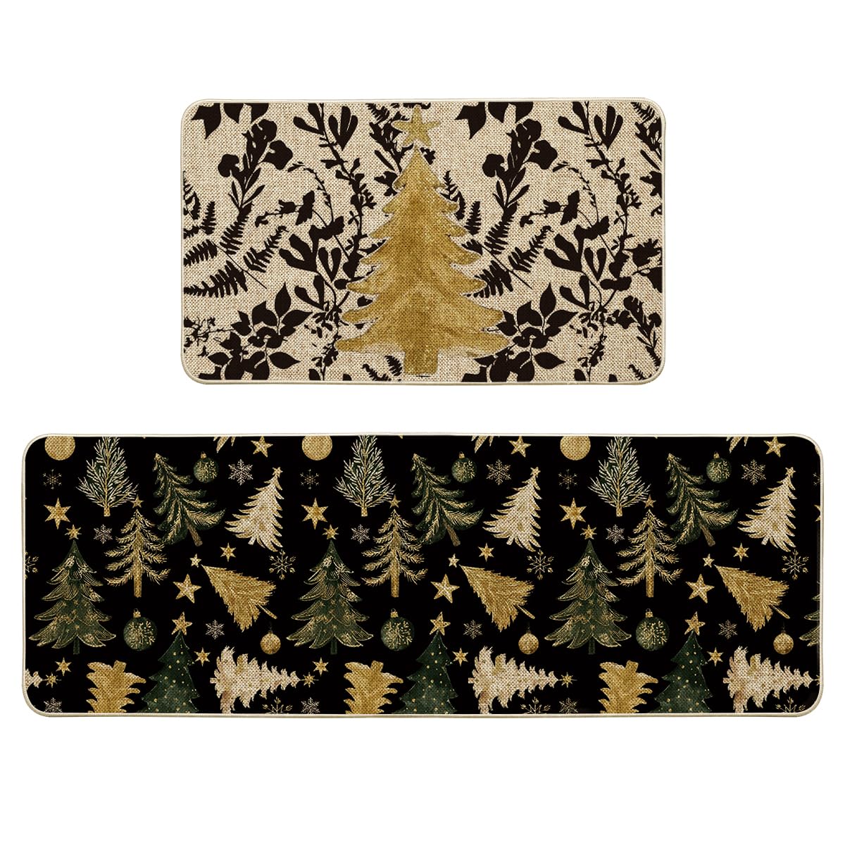 Artoid Mode Golden Xmas Tree kitchen mat with festive pattern adds seasonal style.