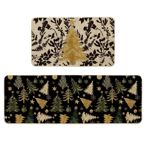 Artoid Mode Golden Xmas Tree kitchen mat with festive pattern adds seasonal style.