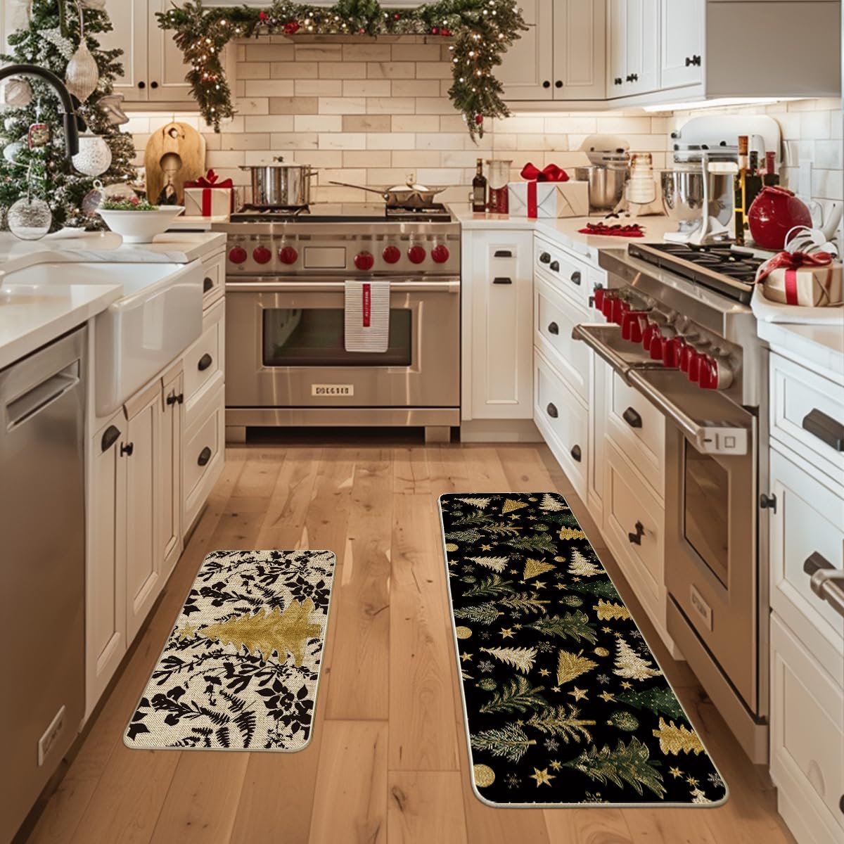 Artoid Mode large 17x47 kitchen mat protects floors while brightening spaces.