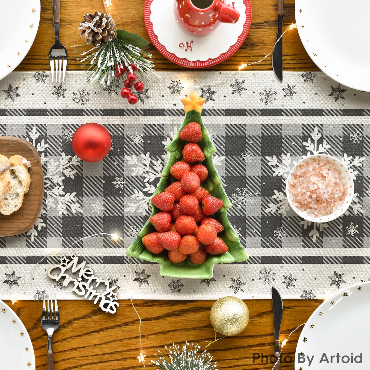 Artoid Mode table runner is machine washable for easy care after meals.