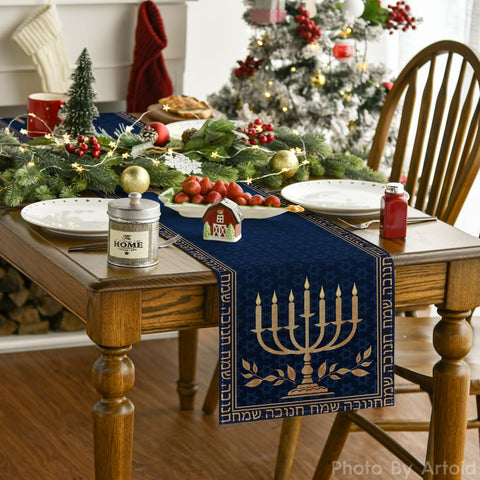 Artoid Mode Hanukkah table runner 13x90 inches for celebrations.