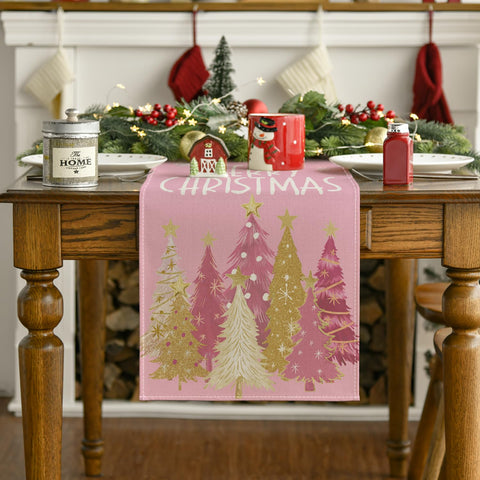 Artoid Mode holiday-dining-pink runner resists fading and shrinking.