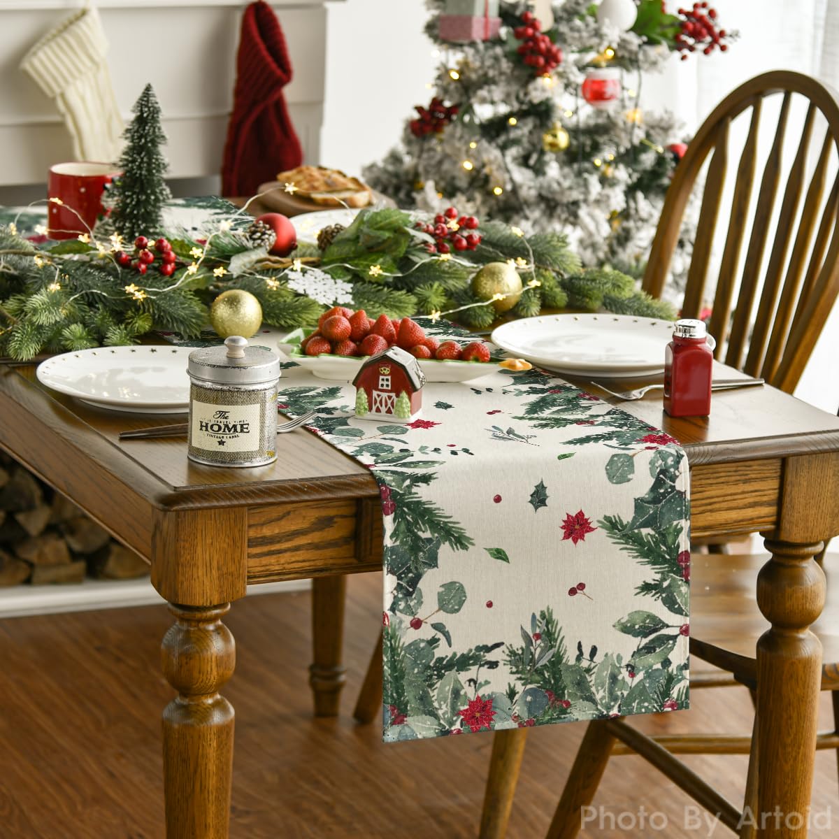 Artoid Mode holiday dining setup featuring runner elevates family meals with color.