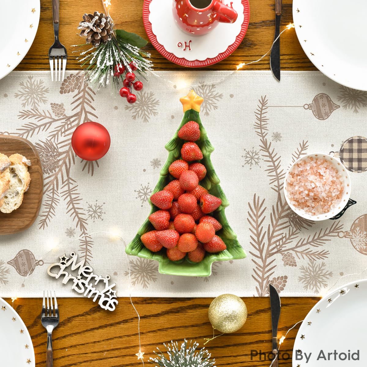 Artoid Mode holiday dining table setup highlights pattern richness for seasonal ambiance.