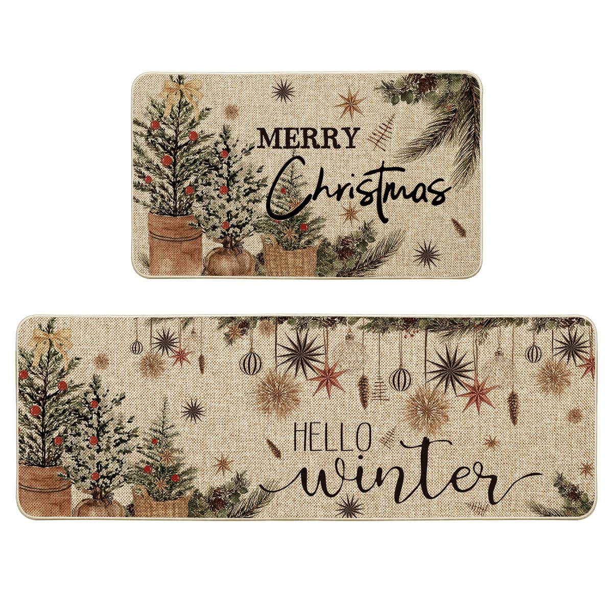 Artoid Mode holly ornament kitchen mat 17x29 adds seasonal charm and protects floors.