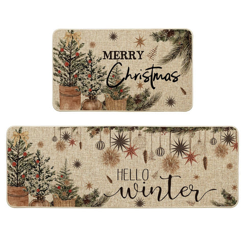 Artoid Mode holly ornament kitchen mat 17x29 adds seasonal charm and protects floors.