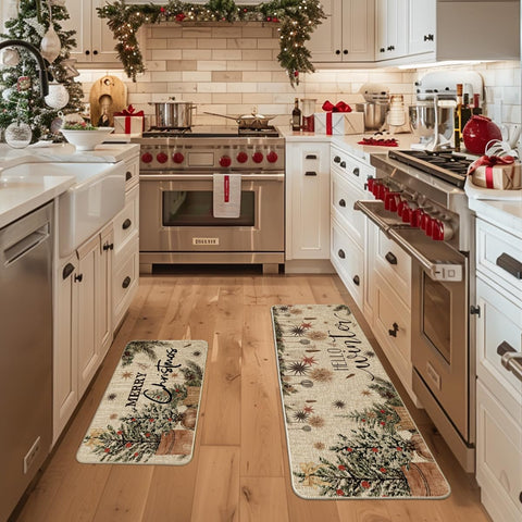 Artoid Mode holly ornament kitchen mat 17x47 adds seasonal charm and protects floors.