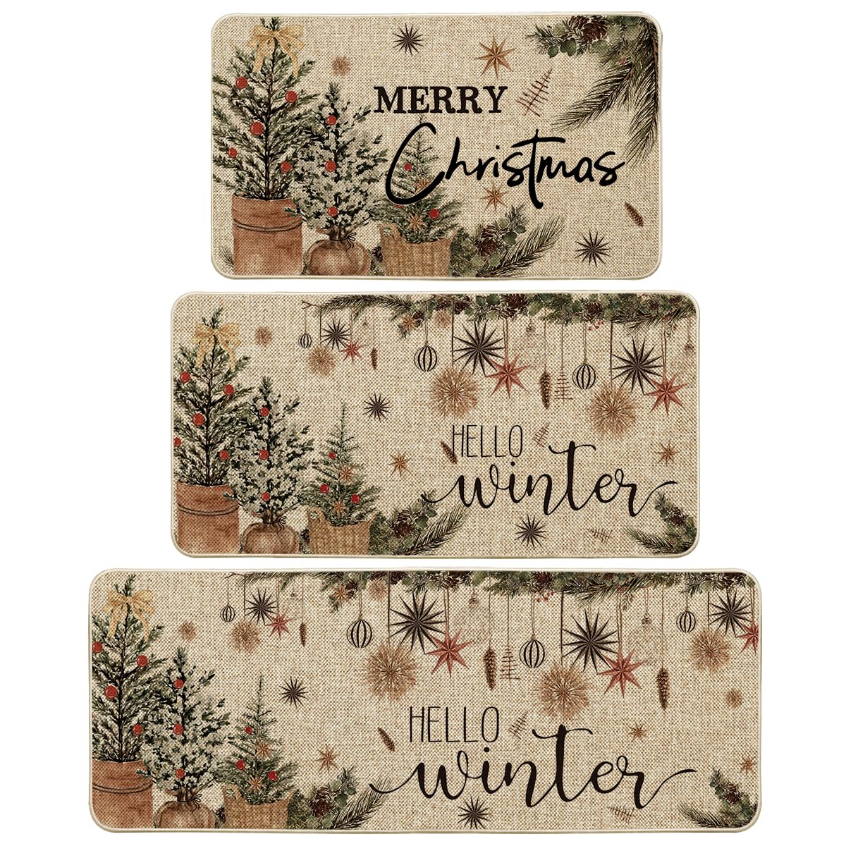 Artoid Mode Holly Ornament kitchen mat, 17x29, adds festive color while protecting floors.