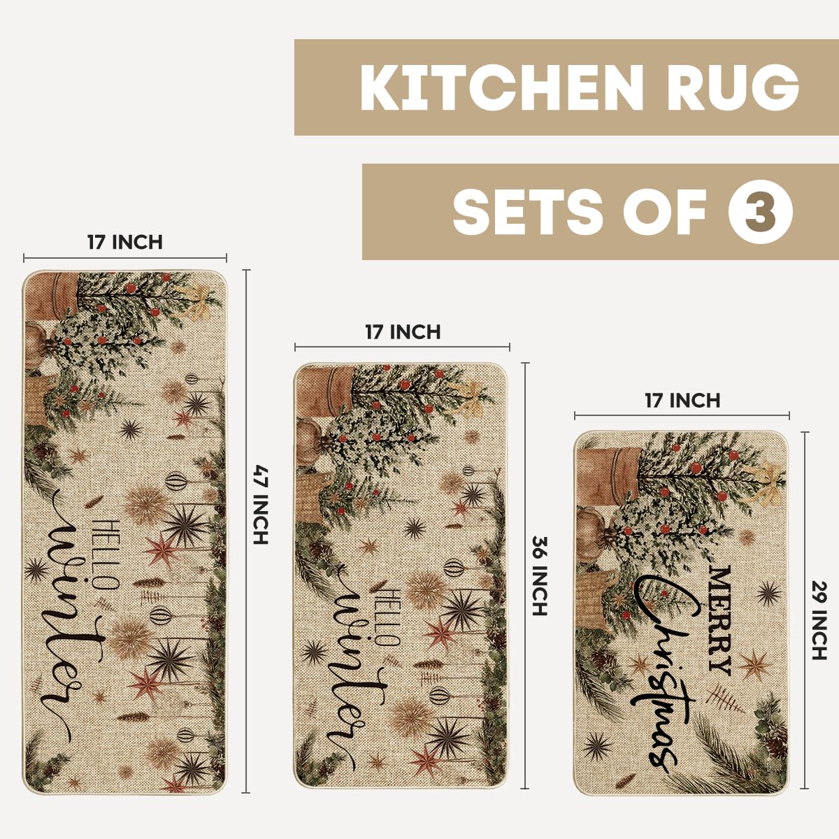 Artoid Mode Holly Ornament mats, 17x47, ideal for wide entryways with seasonal decor.