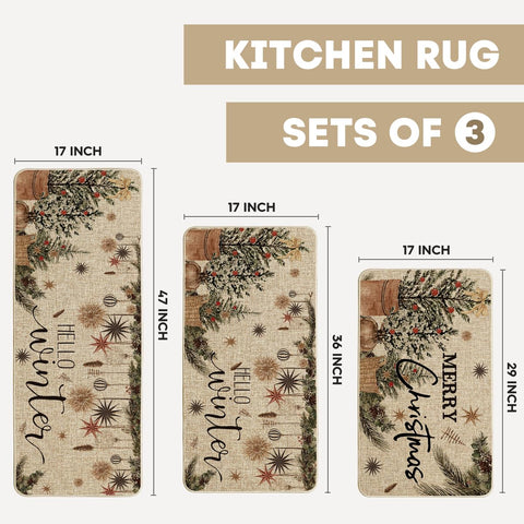 Artoid Mode Holly Ornament mats, 17x47, ideal for wide entryways with seasonal decor.