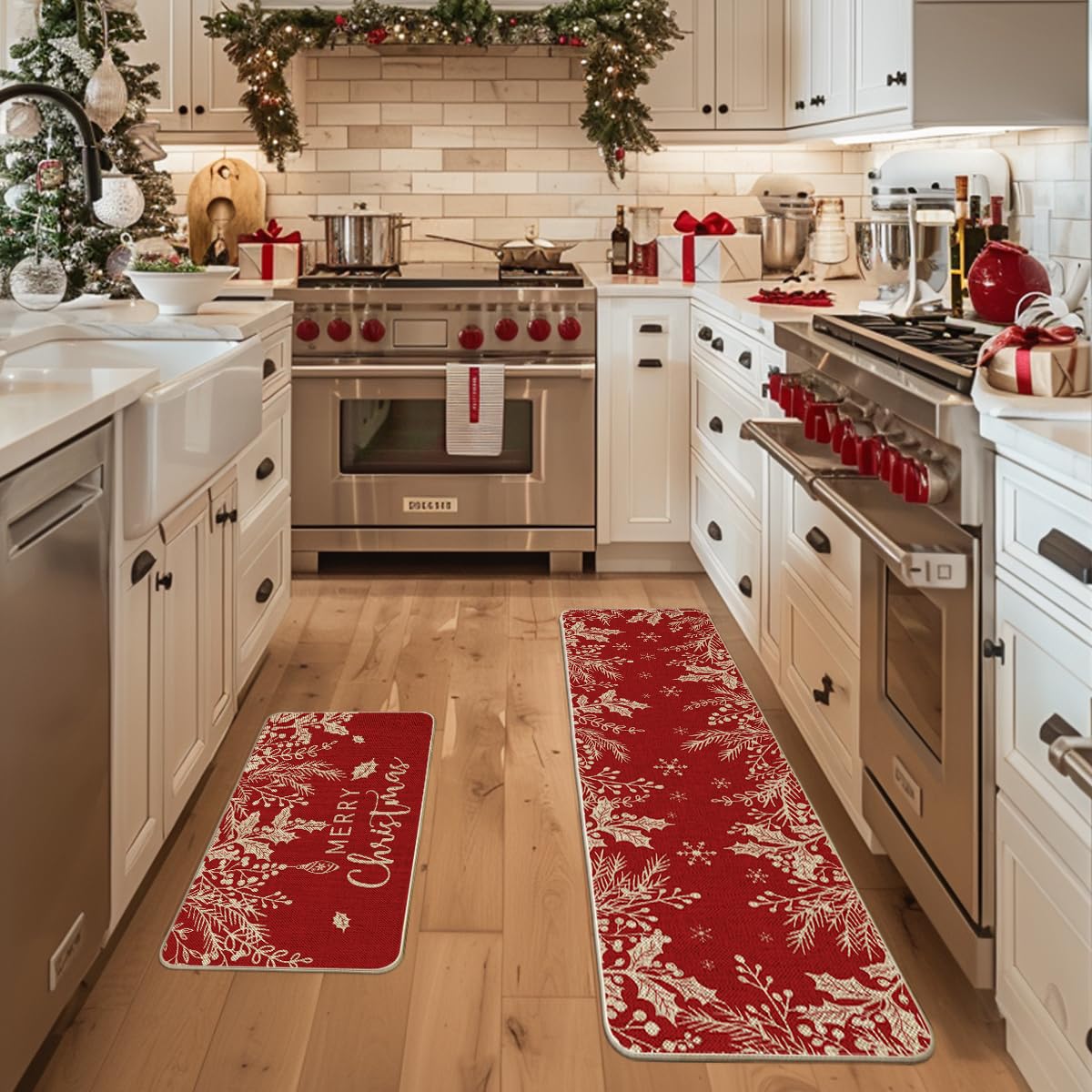 Artoid Mode holly pine kitchen mat 17x59 pattern adds seasonal style and floor protection