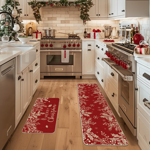 Artoid Mode holly pine kitchen mat 17x59 pattern adds seasonal style and floor protection