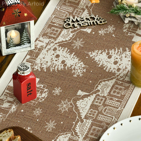 Artoid Mode Igloo Cedar Snowflake Silhouette runner on cedar-toned dining setup.