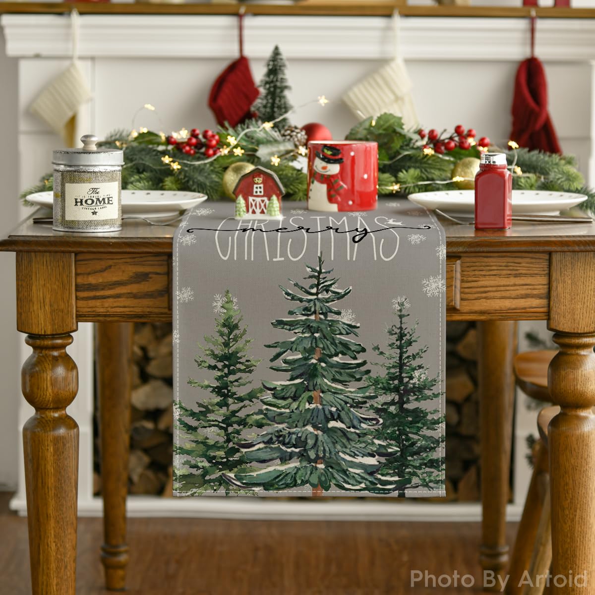 Indoor outdoor use Artoid Mode runner elevates winter table decor