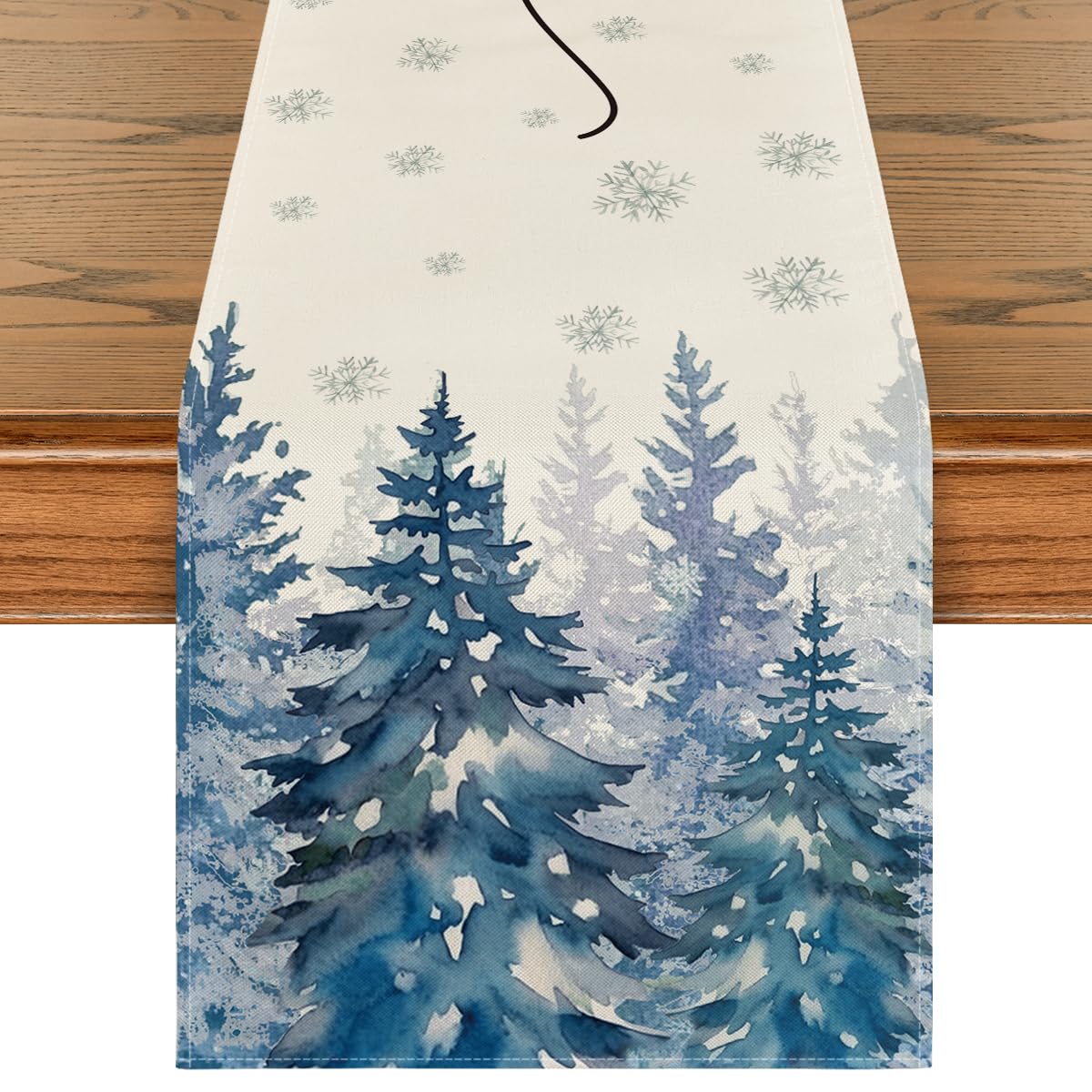 Artoid Mode ink wash painting Christmas trees table runner, perfect for holiday entertaining.