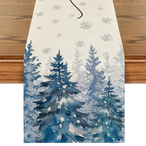 Artoid Mode ink wash painting Christmas trees table runner, perfect for holiday entertaining.