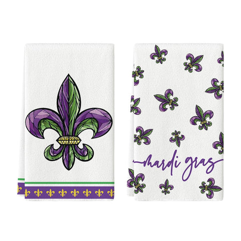 Artoid Mode Iris Mardi Gras towel folded on counter for festive drying
