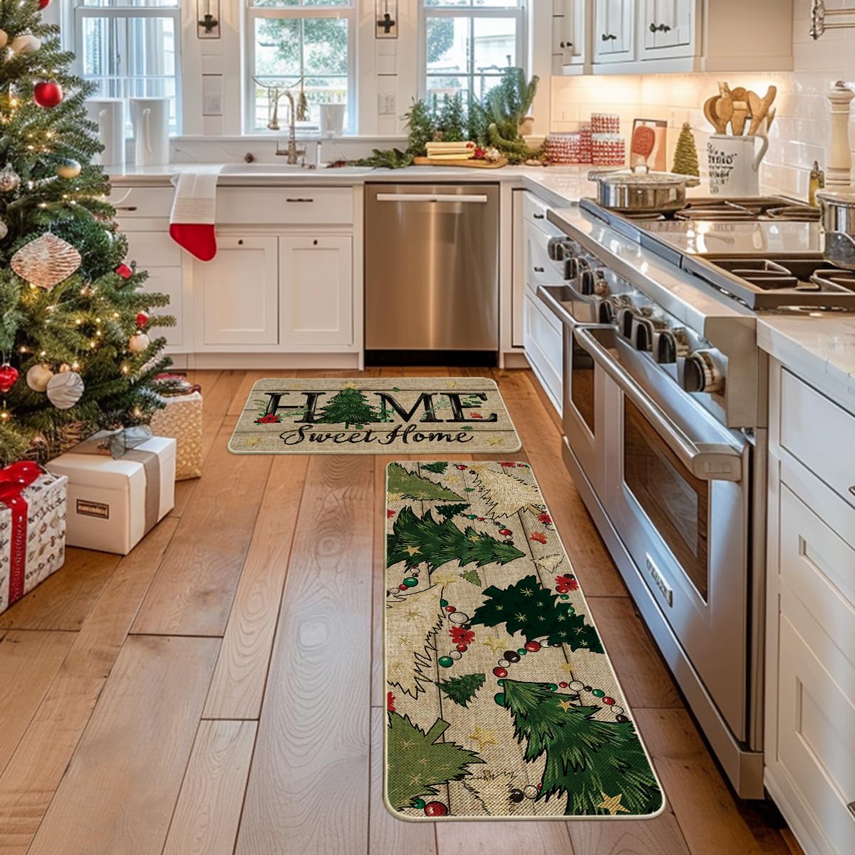Artoid Mode 17x47 mat enhances entryways and kitchens with festive flair.