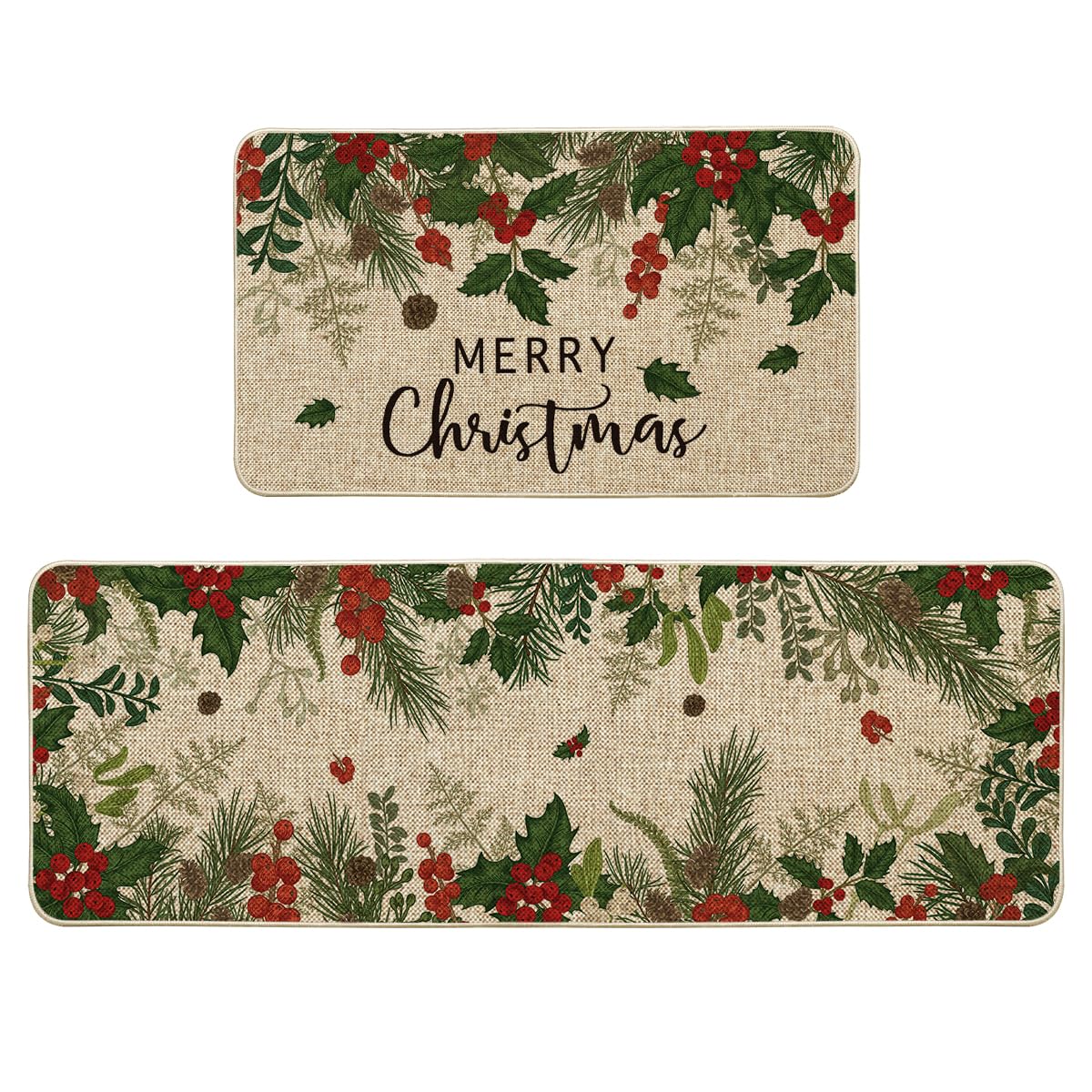 Artoid Mode Leaves Holly Christmas kitchen mat 17x29 adds seasonal flair and floor protection.