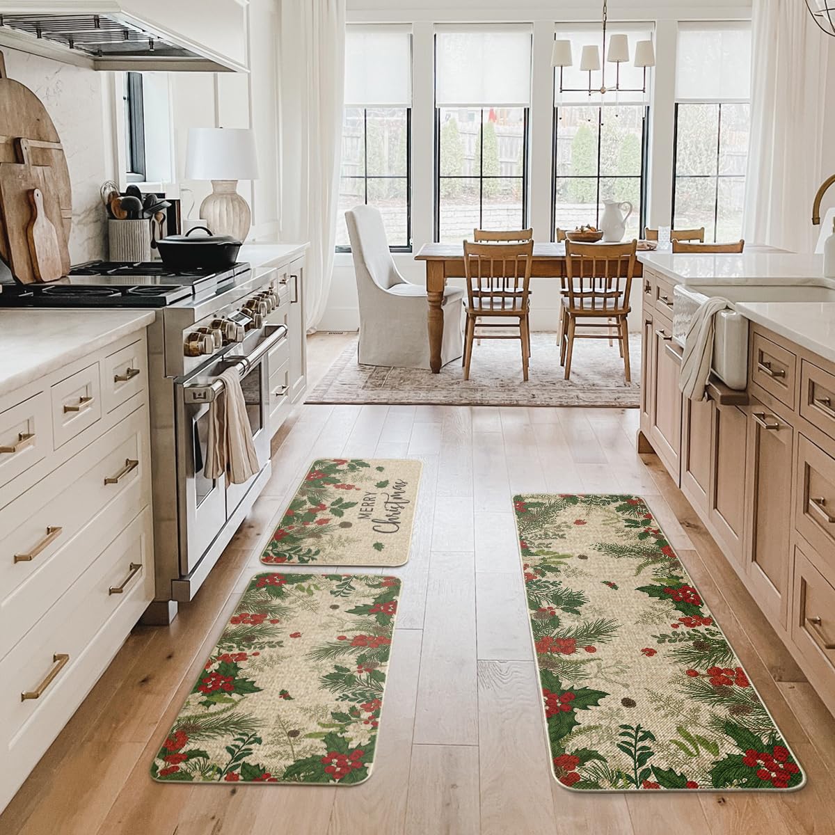 Artoid Mode Leaves Holly Merry Christmas kitchen mat is easy to clean and quick to refresh.