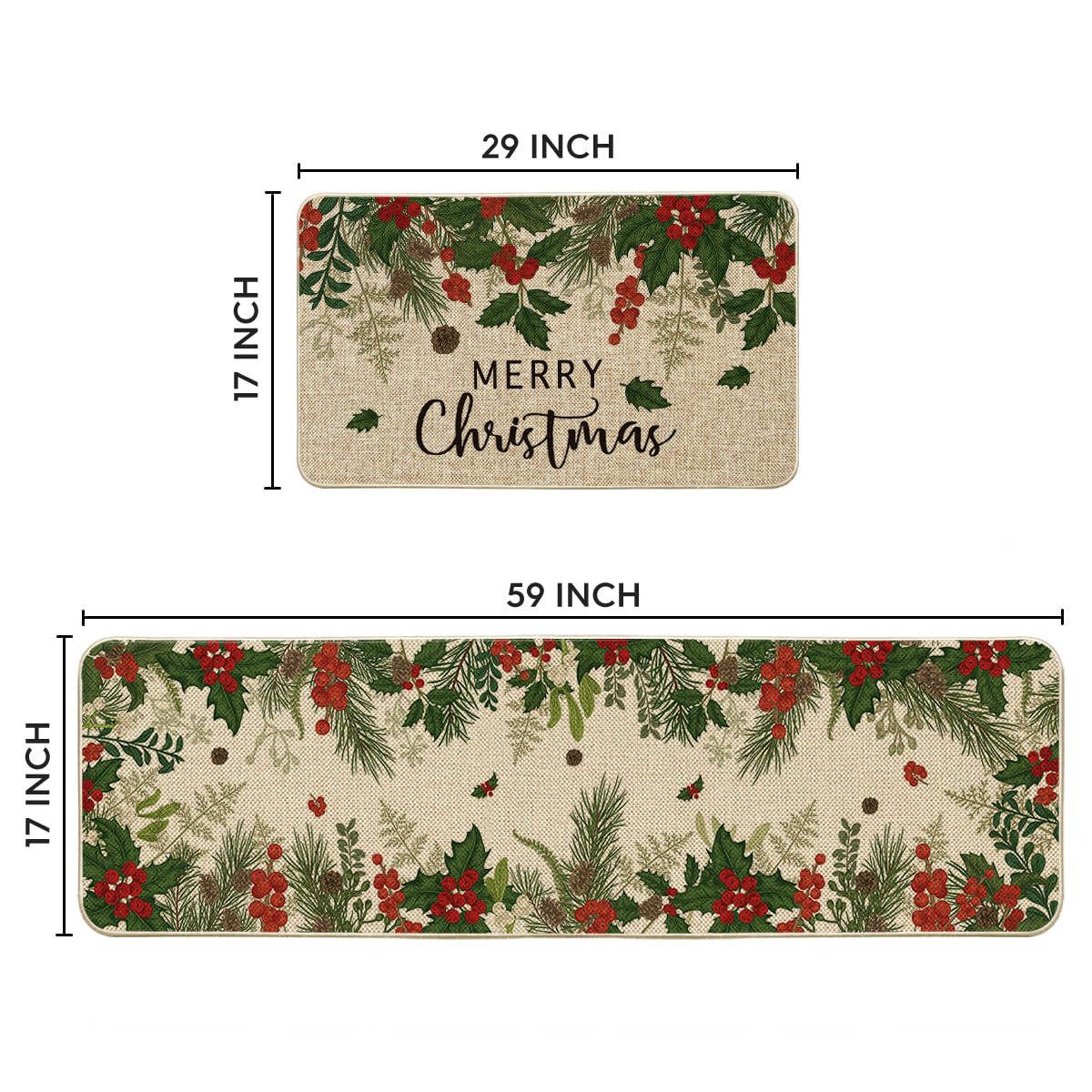 Artoid Mode Leaves Holly Merry Christmas kitchen mat with non-slip backing for daily use.