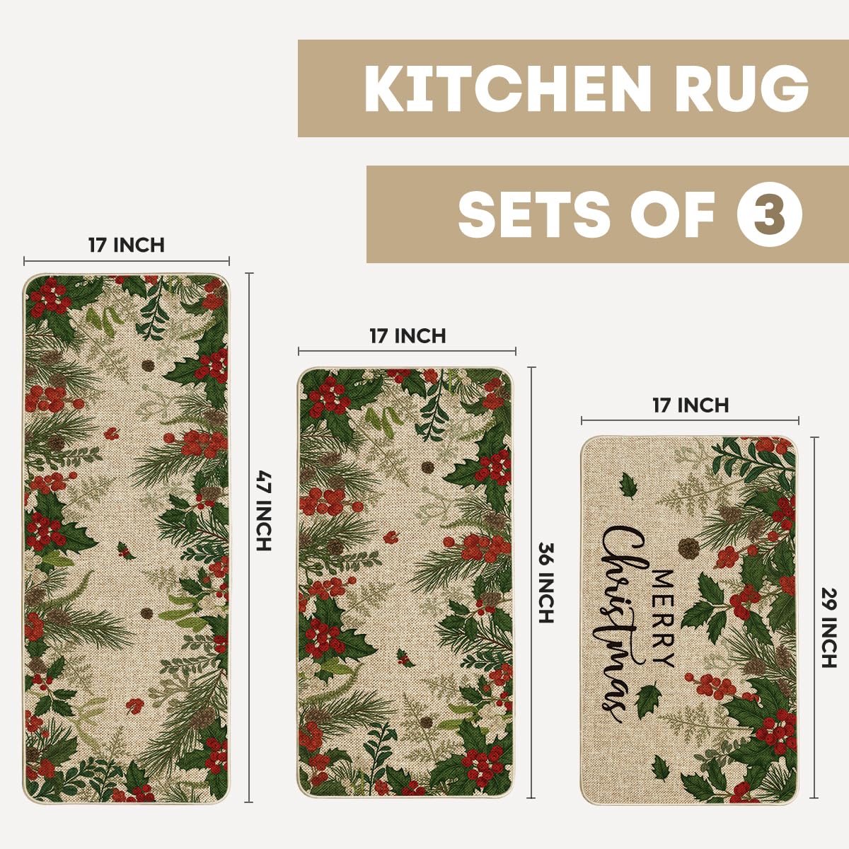 Artoid Mode Leaves Holly Merry Christmas 17x47 long mat elevates entry decor and protection.
