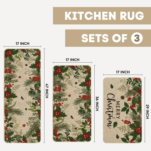 Artoid Mode Leaves Holly Merry Christmas 17x47 long mat elevates entry decor and protection.